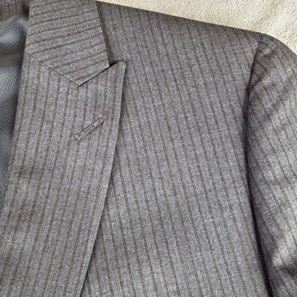 Caravelli Suit Jacket Mens 44 Long Grey Harry C 2B Slim Fit Pinstripe Blazer - Picture 10 of 15